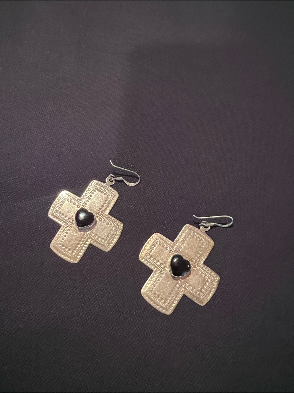 Vintage Sterling Silver cross earrings with Onyx stone